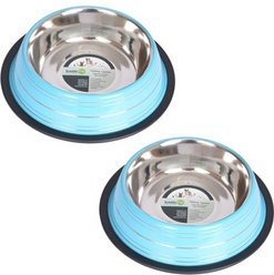 Iconic Pet Color Splash Stripe Non-Skid Dog Bowl, 2 count, Blue, 1-cup