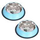 Iconic Pet Color Splash Stripe Non-Skid Dog Bowl, 2 count, Blue, 1-cup
