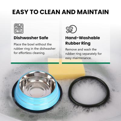 Show full view: Iconic Pet Color Splash Stripe Non-Skid Dog Bowl, 2 count, Blue, 4-cup slide 7 of 9