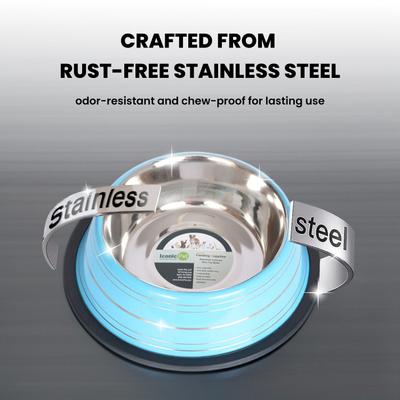 Show full view: Iconic Pet Color Splash Stripe Non-Skid Dog Bowl, 2 count, Blue, 8-cup slide 5 of 9