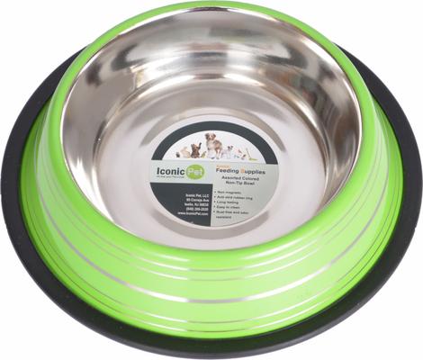 Show full view: Iconic Pet Color Splash Stripe Non-Skid Dog Bowl, 2 count, Green, 1-cup slide 3 of 10