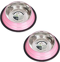 Iconic Pet Color Splash Stripe Non-Skid Dog Bowl, 2 count, Pink, 2-cup
