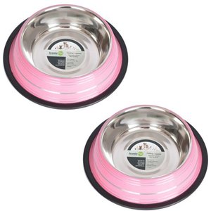Iconic Pet Color Splash Stripe Non-Skid Dog Bowl, 2 count, Pink, 2-cup