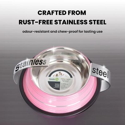 Show full view: Iconic Pet Color Splash Stripe Non-Skid Dog Bowl, 2 count, Pink, 2-cup slide 5 of 9