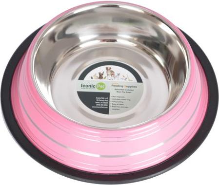 Show full view: Iconic Pet Color Splash Stripe Non-Skid Dog Bowl, 2 count, Pink, 2-cup slide 2 of 9