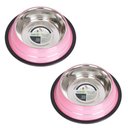 Iconic Pet Color Splash Stripe Non-Skid Dog Bowl, 2 count, Pink, 4-cup