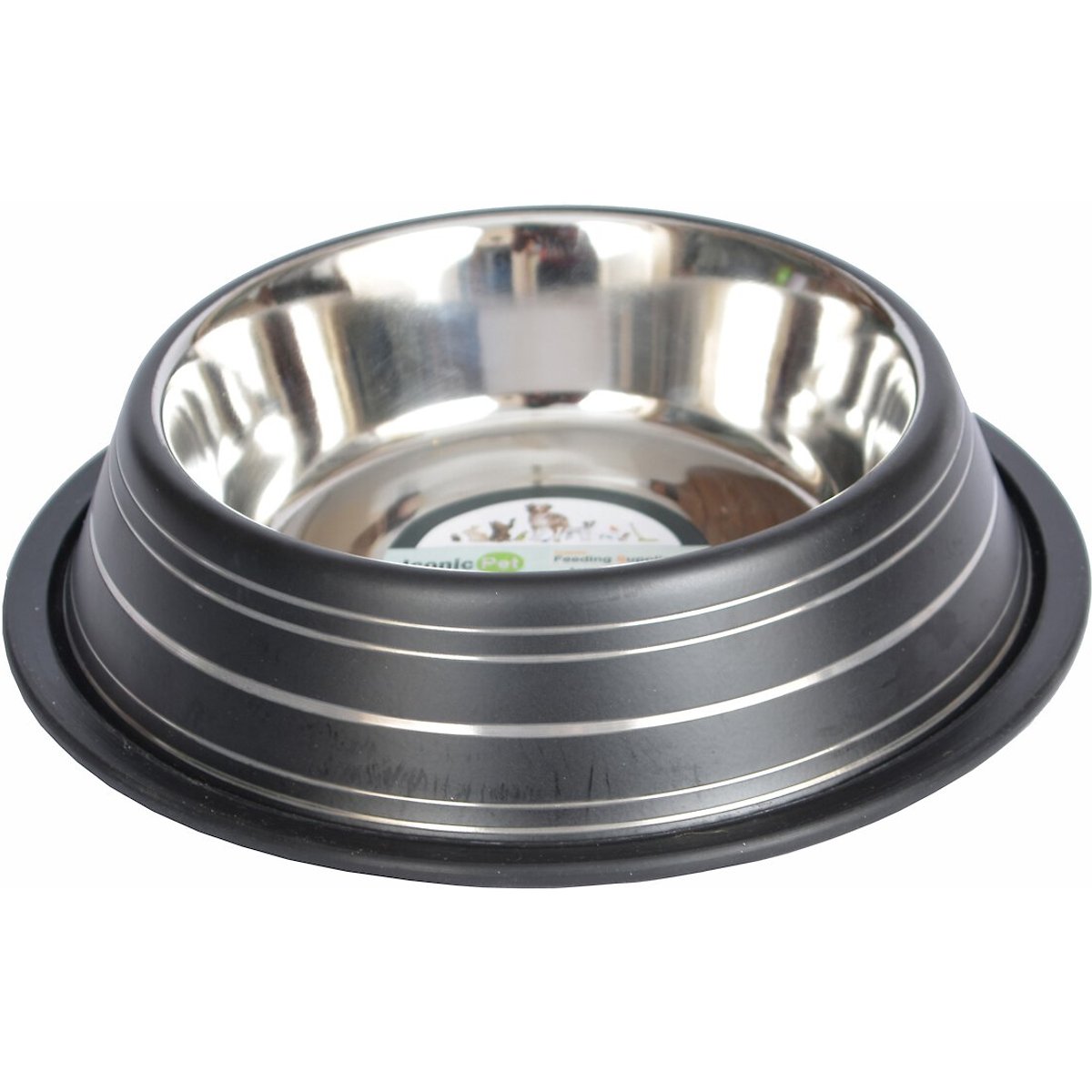 Iconic Pet Color Splash Stripe Non-Skid Stainless Steel Dog & Cat Bowl, Black, 64-oz