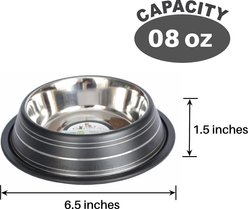 Iconic Pet Color Splash Stripe Non-Skid Stainless Steel Dog & Cat Bowl, Black, 8-oz slide 2 of 6