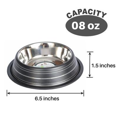 Show full view: Iconic Pet Color Splash Stripe Non-Skid Stainless Steel Dog & Cat Bowl, Black, 8-oz slide 3 of 8