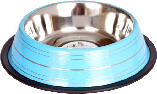 Show full view: Iconic Pet Color Splash Stripe Non-Skid Stainless Steel Dog & Cat Bowl, Blue, 24-oz slide 1 of 8