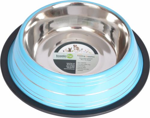 Show full view: Iconic Pet Color Splash Stripe Non-Skid Stainless Steel Dog & Cat Bowl, Blue, 24-oz slide 4 of 8