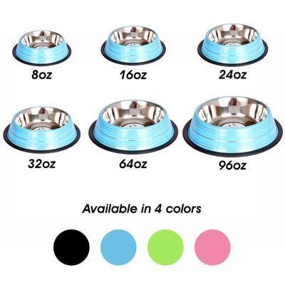 Show full view: Iconic Pet Color Splash Stripe Non-Skid Stainless Steel Dog & Cat Bowl, Blue, 24-oz slide 7 of 8