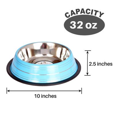 Show full view: Iconic Pet Color Splash Stripe Non-Skid Stainless Steel Dog & Cat Bowl, Blue, 32-oz slide 2 of 7