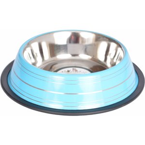Iconic Pet Color Splash Stripe Non-Skid Stainless Steel Dog & Cat Bowl, Blue, 64-oz