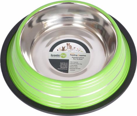 Show full view: Iconic Pet Color Splash Stripe Non-Skid Stainless Steel Dog & Cat Bowl, Green, 24-oz slide 1 of 7