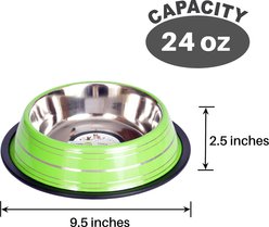 Iconic Pet Color Splash Stripe Non-Skid Stainless Steel Dog & Cat Bowl, Green, 24-oz slide 2 of 6