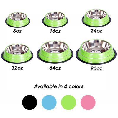 Show full view: Iconic Pet Color Splash Stripe Non-Skid Stainless Steel Dog & Cat Bowl, Green, 8-oz slide 6 of 7