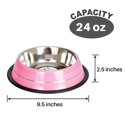 Show full view: Iconic Pet Color Splash Stripe Non-Skid Stainless Steel Dog & Cat Bowl, Pink, 24-oz slide 3 of 8