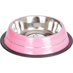 Iconic Pet Color Splash Stripe Non-Skid Stainless Steel Dog & Cat Bowl, Pink, 32-oz