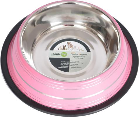 Show full view: Iconic Pet Color Splash Stripe Non-Skid Stainless Steel Dog & Cat Bowl, Pink, 32-oz slide 3 of 7