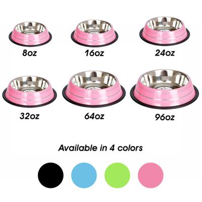 Show full view: Iconic Pet Color Splash Stripe Non-Skid Stainless Steel Dog & Cat Bowl, Pink, 32-oz slide 6 of 7