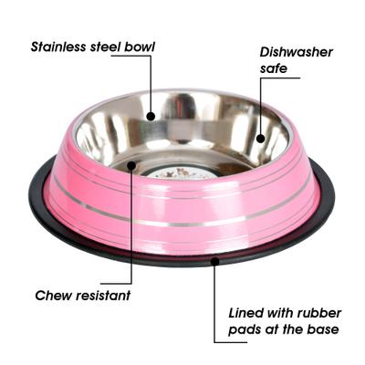 Show full view: Iconic Pet Color Splash Stripe Non-Skid Stainless Steel Dog & Cat Bowl, Pink, 8-oz slide 4 of 7