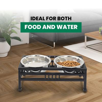 Show full view: Iconic Pet Elevated Rectangular Non-Skid Stainless-Steel Double Diner Dog Bowl, Black, Large: 64-oz slide 10 of 10