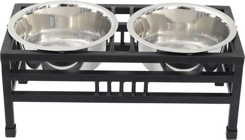 Show full view: Iconic Pet Elevated Rectangular Non-Skid Stainless-Steel Double Diner Dog Bowl, Black, Large: 64-oz slide 3 of 10