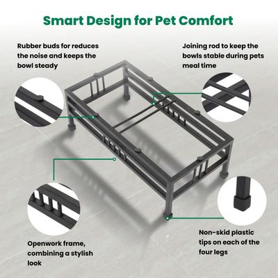 Show full view: Iconic Pet Elevated Rectangular Non-Skid Stainless-Steel Double Diner Dog Bowl, Black, Medium: 32-oz slide 7 of 9