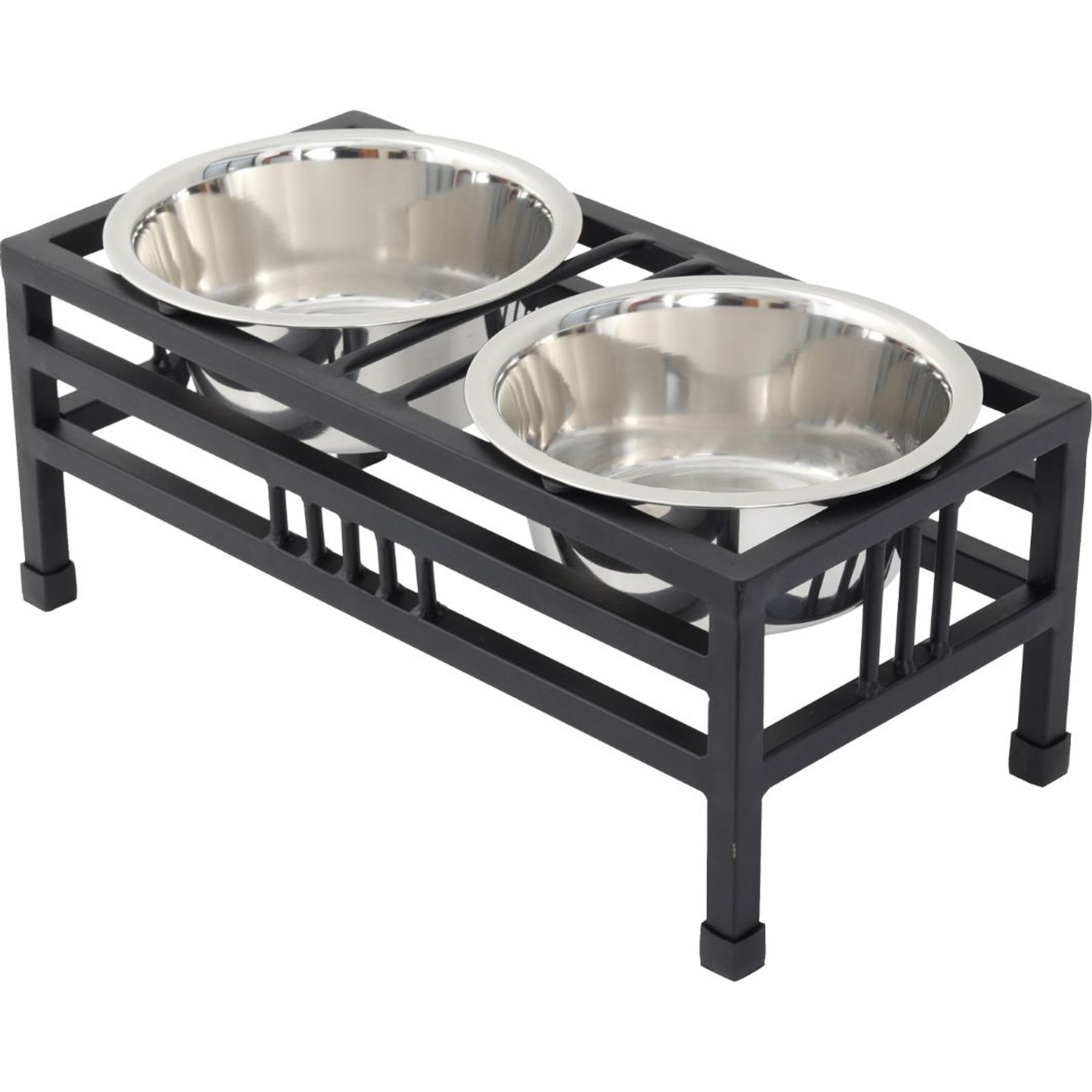 Iconic Pet Elevated Rectangular Non-Skid Stainless-Steel Double Diner Dog Bowl, Black, Small: 16-oz