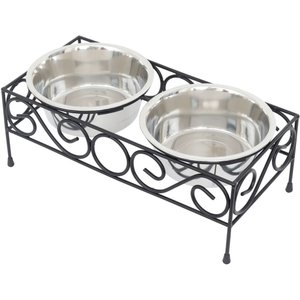 Iconic Pet Elevated Wired Non-Skid Stainless-Steel Double Diner Dog Bowl, Black, Large: 64-oz