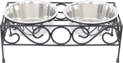 Show full view: Iconic Pet Elevated Wired Non-Skid Stainless-Steel Double Diner Dog Bowl, Black, Large: 64-oz slide 2 of 10