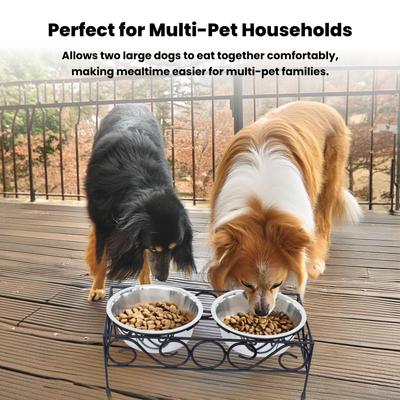 Show full view: Iconic Pet Elevated Wired Non-Skid Stainless-Steel Double Diner Dog Bowl, Black, Large: 64-oz slide 6 of 10