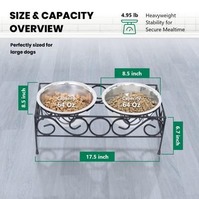 Show full view: Iconic Pet Elevated Wired Non-Skid Stainless-Steel Double Diner Dog Bowl, Black, Large: 64-oz slide 8 of 10