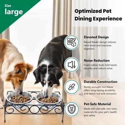 Show full view: Iconic Pet Elevated Wired Non-Skid Stainless-Steel Double Diner Dog Bowl, Black, Large: 64-oz slide 4 of 10
