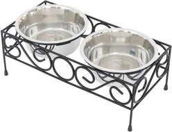 Iconic Pet Elevated Wired Non-Skid Stainless-Steel Double Diner Dog Bowl, Black, Medium: 32-oz