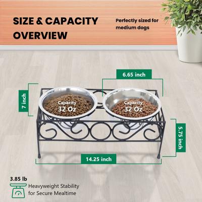 Show full view: Iconic Pet Elevated Wired Non-Skid Stainless-Steel Double Diner Dog Bowl, Black, Medium: 32-oz slide 8 of 10