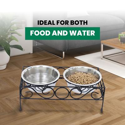 Show full view: Iconic Pet Elevated Wired Non-Skid Stainless-Steel Double Diner Dog Bowl, Black, Medium: 32-oz slide 9 of 10