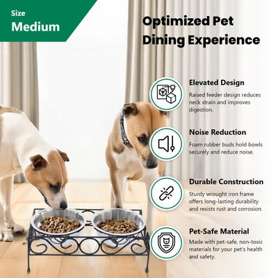 Show full view: Iconic Pet Elevated Wired Non-Skid Stainless-Steel Double Diner Dog Bowl, Black, Medium: 32-oz slide 4 of 10