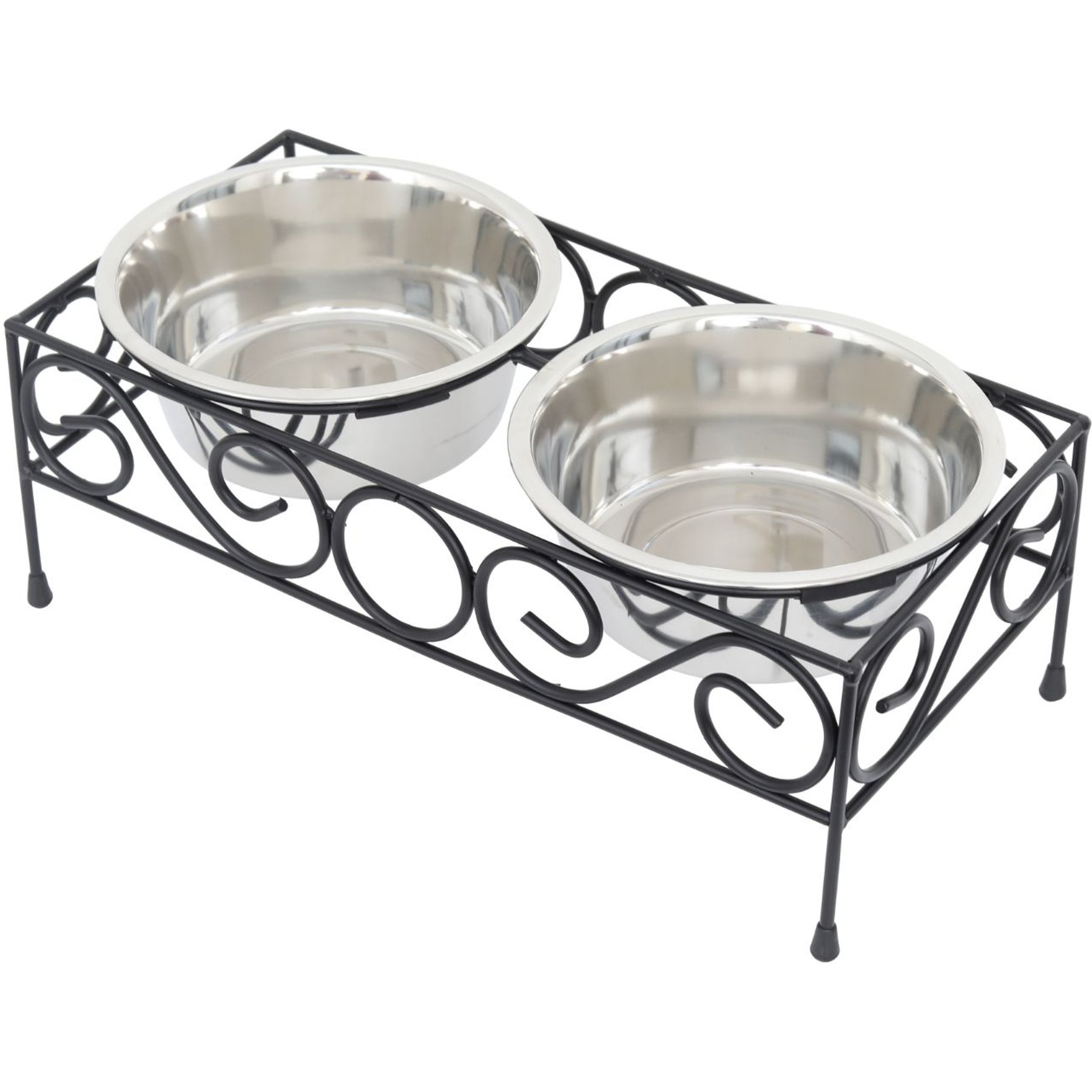 Iconic Pet Elevated Wired Non-Skid Stainless-Steel Double Diner Dog Bowl, Black, Small: 16-oz