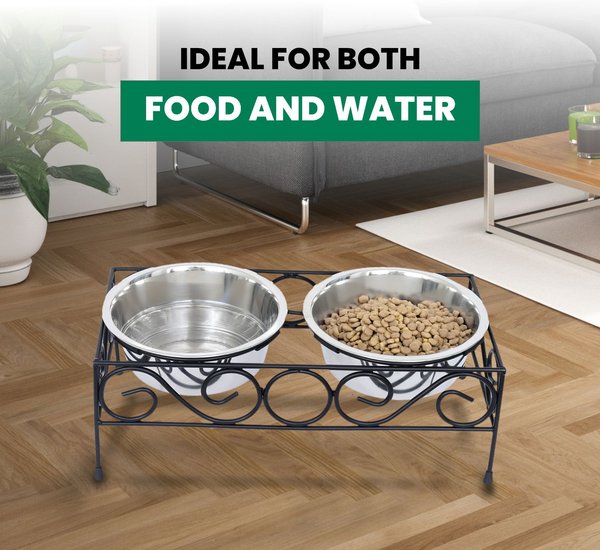 Iconic Pet Elevated Wired Non-Skid Stainless-Steel Double Diner Dog Bowl, Black