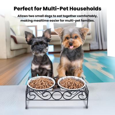 Show full view: Iconic Pet Elevated Wired Non-Skid Stainless-Steel Double Diner Dog Bowl, Black, Small: 16-oz slide 6 of 10