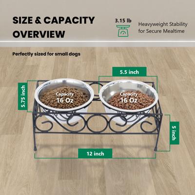 Show full view: Iconic Pet Elevated Wired Non-Skid Stainless-Steel Double Diner Dog Bowl, Black, Small: 16-oz slide 8 of 10