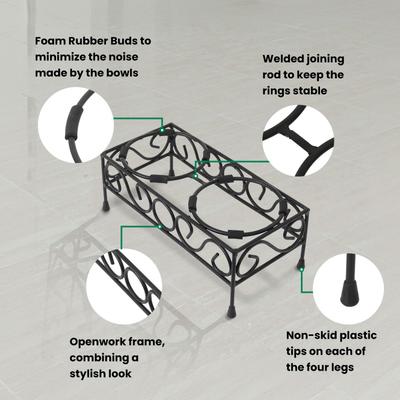 Show full view: Iconic Pet Elevated Wired Non-Skid Stainless-Steel Double Diner Dog Bowl, Black, Small: 16-oz slide 7 of 10