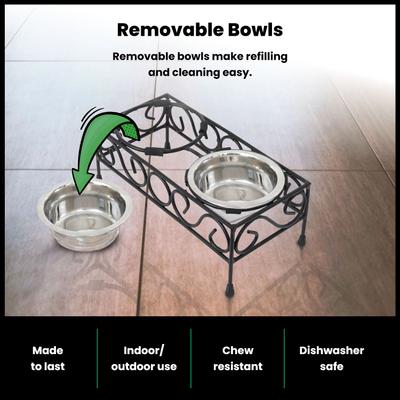 Show full view: Iconic Pet Elevated Wired Non-Skid Stainless-Steel Double Diner Dog Bowl, Black, Small: 16-oz slide 5 of 10