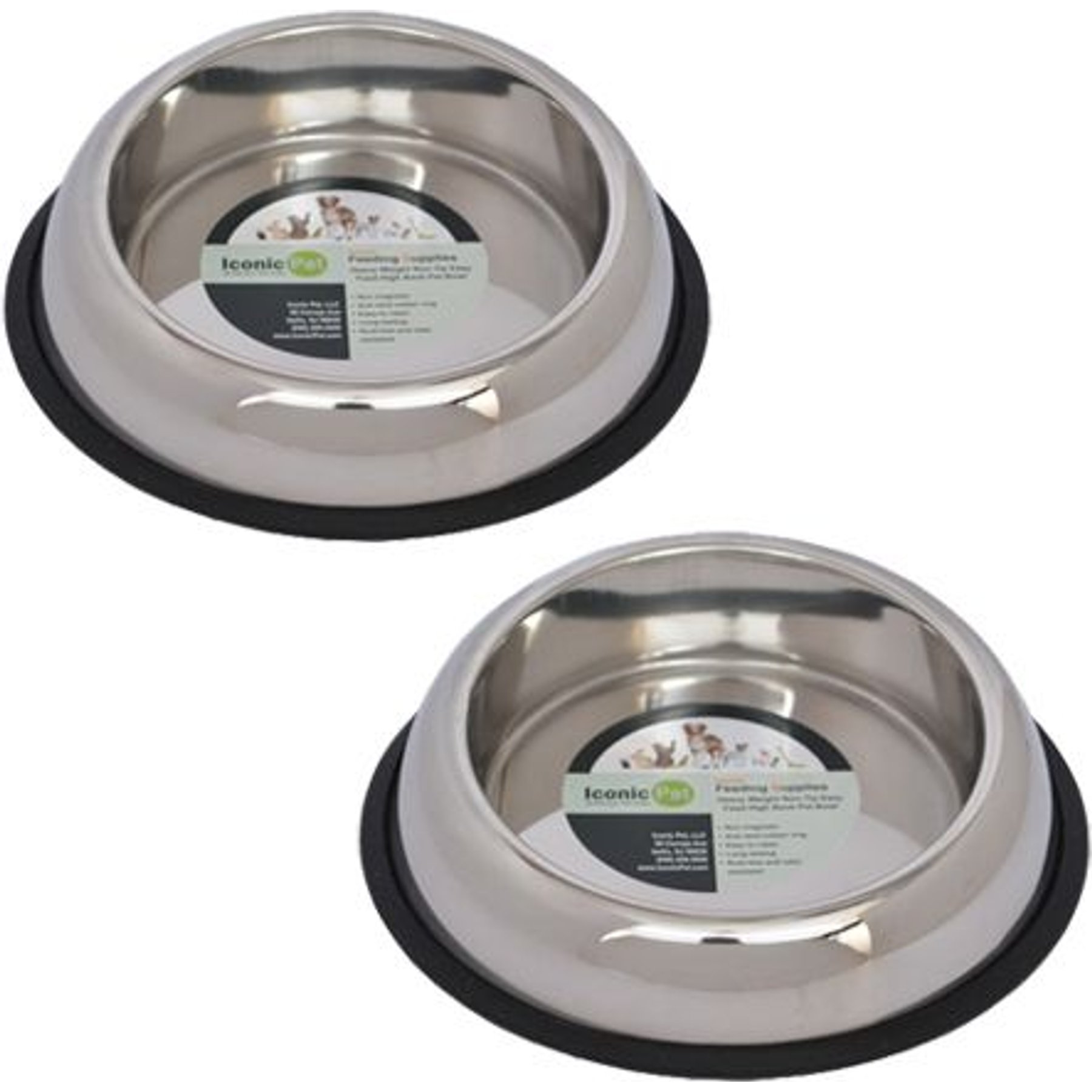Iconic Pet Heavy Weight Non-Skid Easy Feed High Back Dog Bowl, Stainless Steel, 2 count, 3-cup