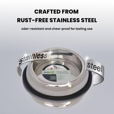 Show full view: Iconic Pet Heavy Weight Non-Skid Easy Feed High Back Dog Bowl, Stainless Steel, 2 count, 3-cup slide 6 of 9