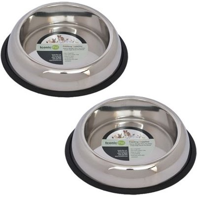 Iconic Pet Iconic Pet Heavy Weight Non-Skid Easy Feed High Back Dog Bowl, Stainless Steel, 2 count, 8-cup