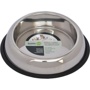 Iconic Pet Heavy Weight Non-Skid Easy Feed High Back Stainless Steel Dog & Cat Bowl, 24-oz