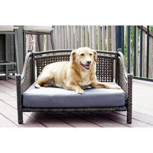 Iconic Pet Maharaja Rattan Sofa Cat & Dog Bed with Removable Cover, Caramel & Mocha